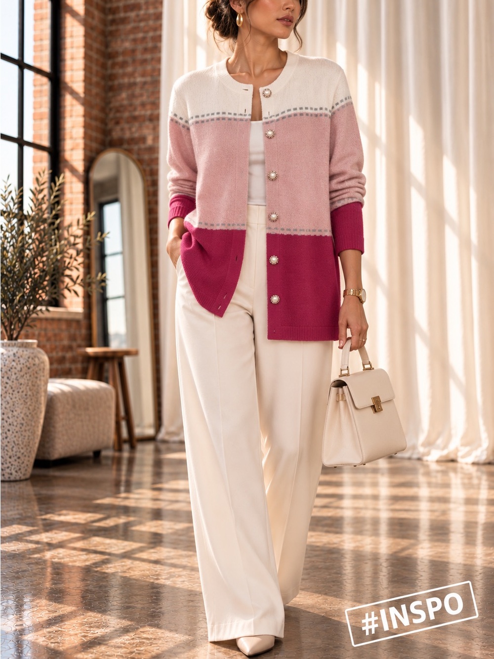 Vintage Ami Knits Pearl Button Colorblock Cardigan Small